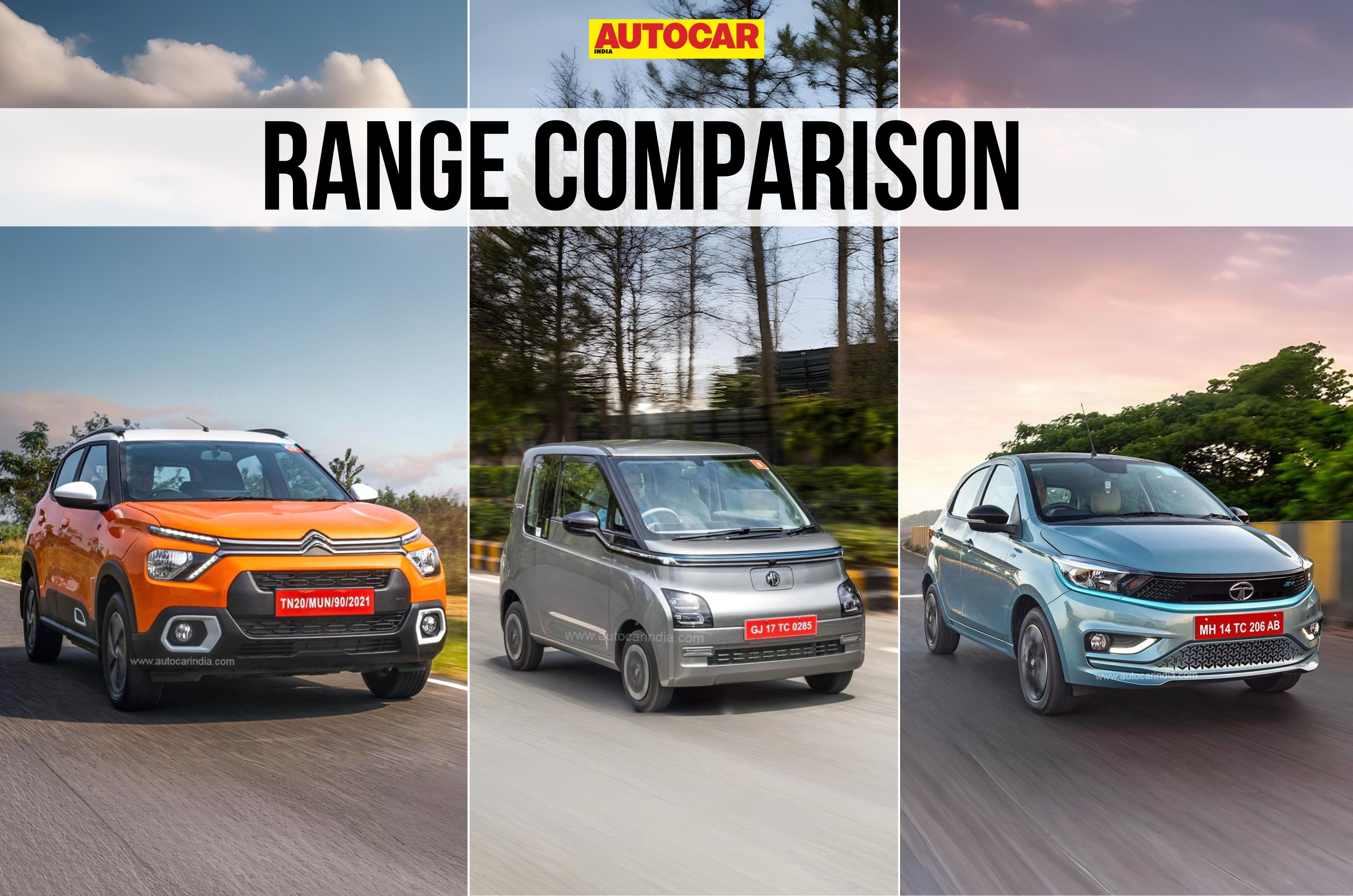 Citroen eC3 vs Tata Tiago EV vs MG Comet EV real world range comparison